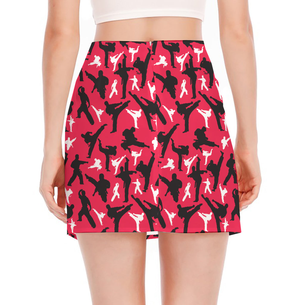 Karate Pattern Print Side Slit Mini Skirt