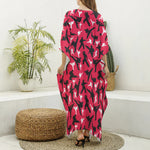 Karate Pattern Print Silk V-Neck Kaftan Dress