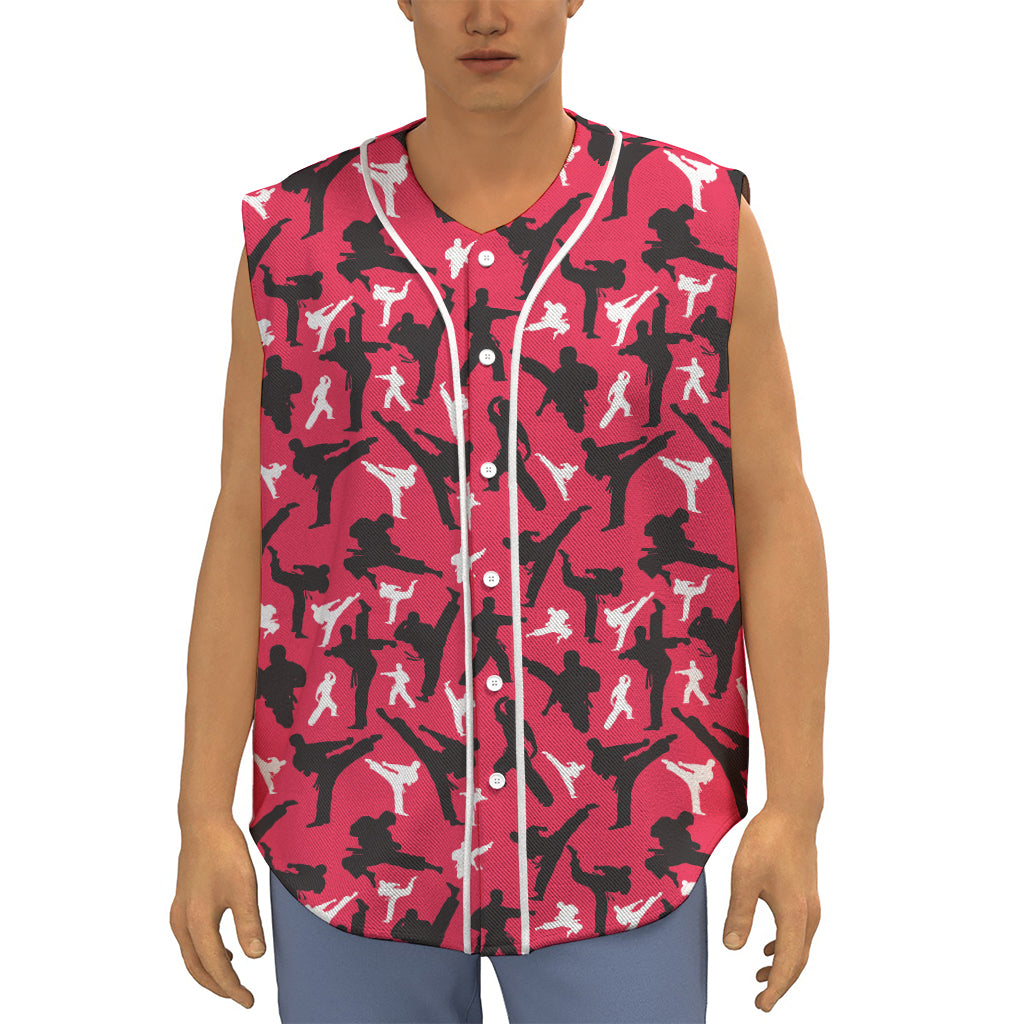 Karate Pattern Print Sleeveless Baseball Jersey