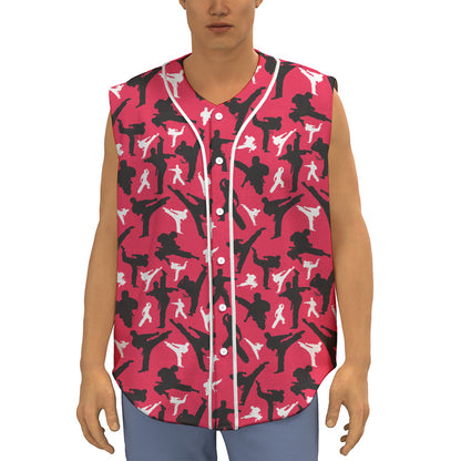 Karate Pattern Print Sleeveless Baseball Jersey