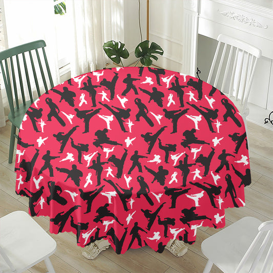 Karate Pattern Print Waterproof Round Tablecloth