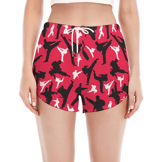 Karate Pattern Print Women's Split Running Shorts