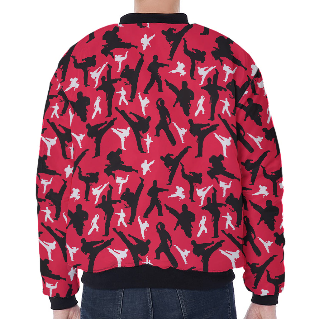 Karate Pattern Print Zip Sleeve Bomber Jacket
