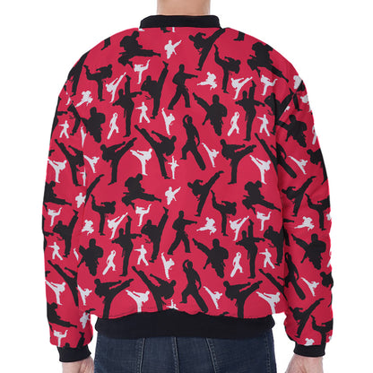 Karate Pattern Print Zip Sleeve Bomber Jacket