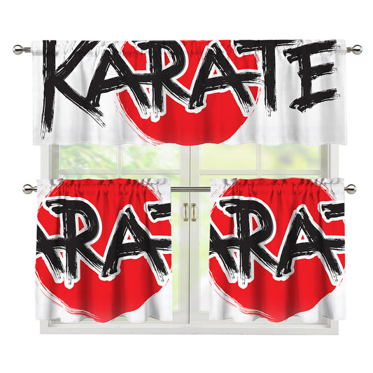 Karate Text Print 3 Piece Kitchen Curtains
