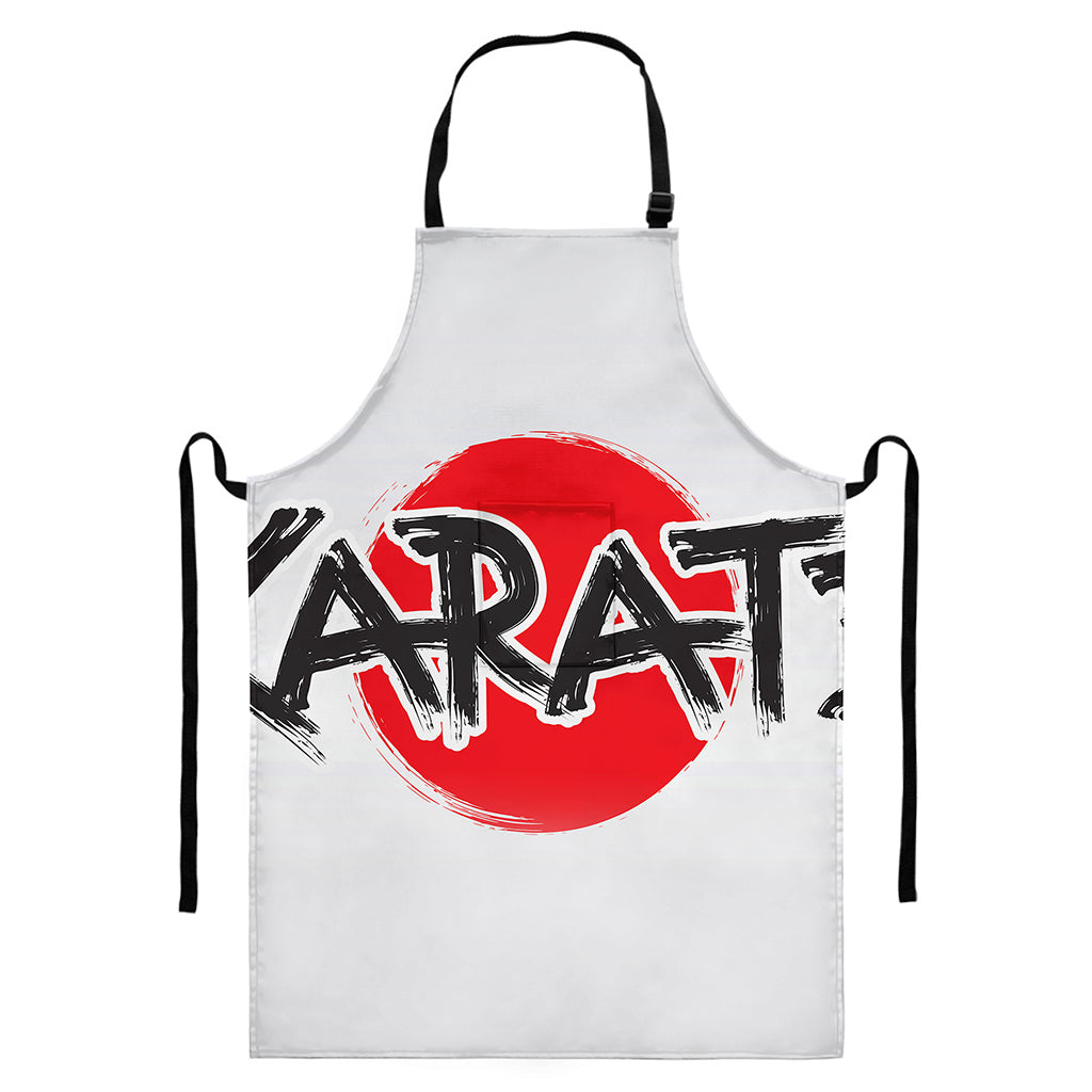 Karate Text Print Bib Apron With Pocket