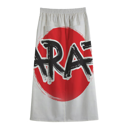 Karate Text Print Cotton Front Slit Maxi Skirt