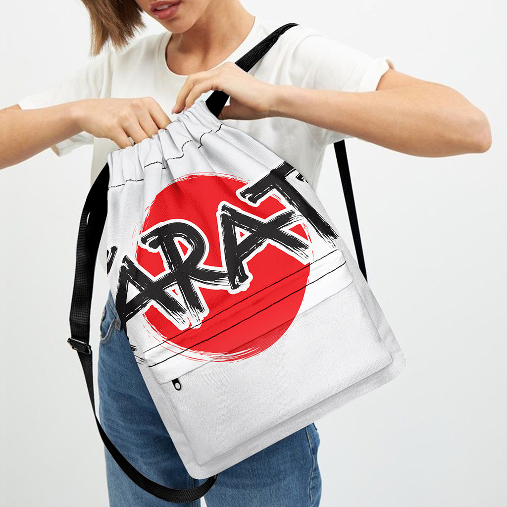 Karate Text Print Drawstring Backpack