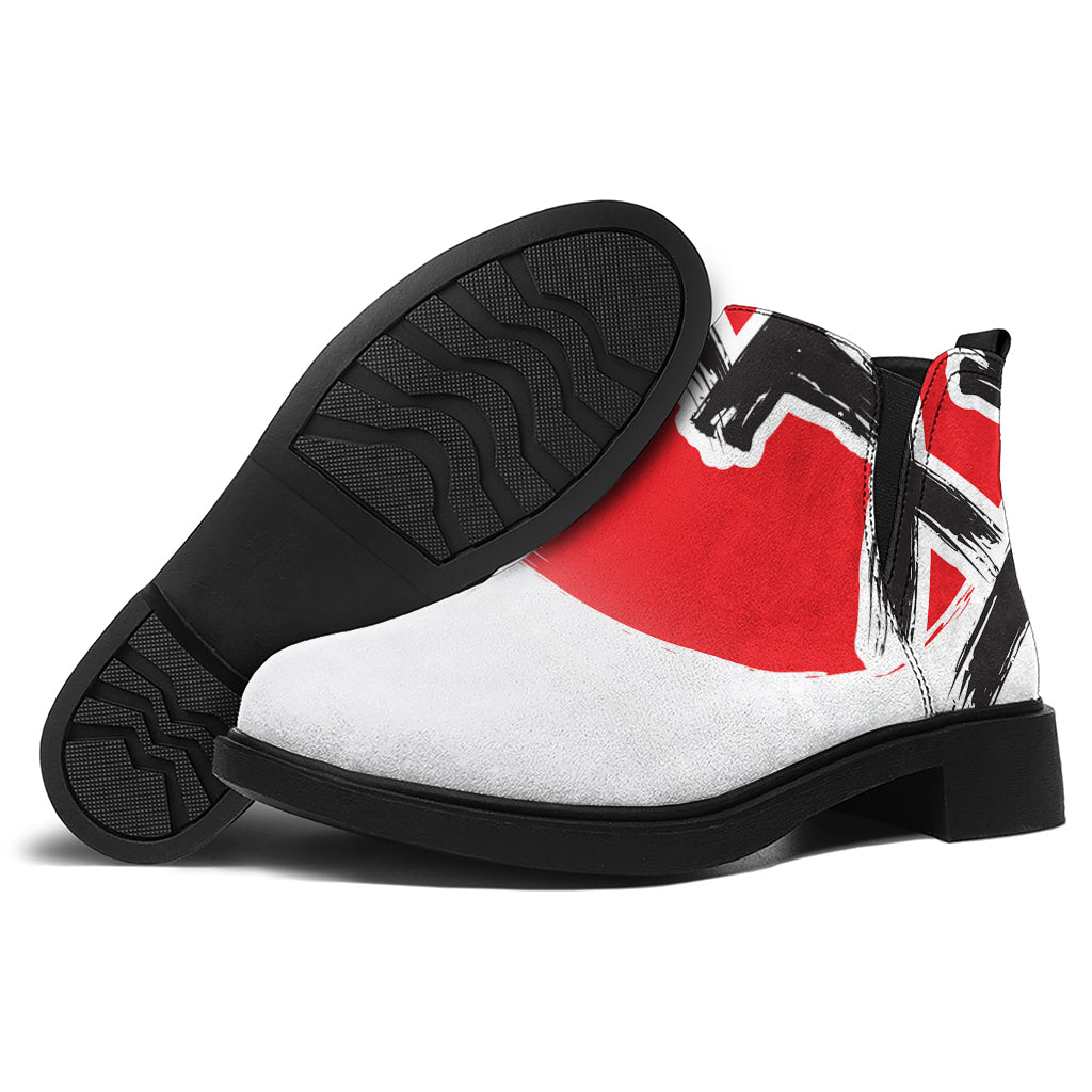 Karate Text Print Flat Ankle Boots