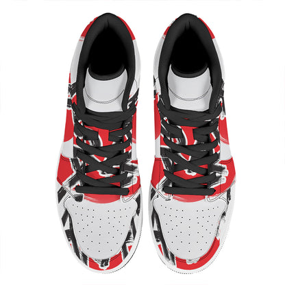Karate Text Print High Top Leather Sneakers