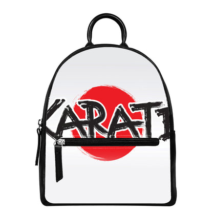 Karate Text Print Leather Backpack