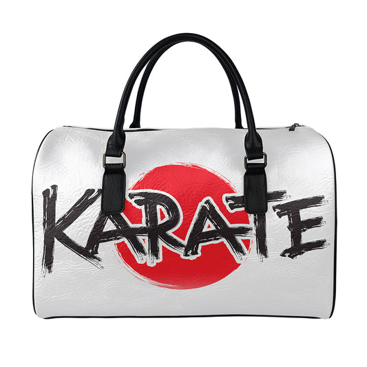 Karate Text Print Leather Duffle Bag