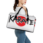 Karate Text Print Leather Duffle Bag