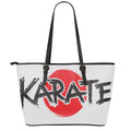 Karate Text Print Leather Tote Bag With Zipper