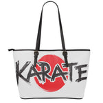 Karate Text Print Leather Tote Bag