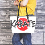 Karate Text Print Leather Tote Bag