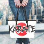 Karate Text Print Leather Tote Bag