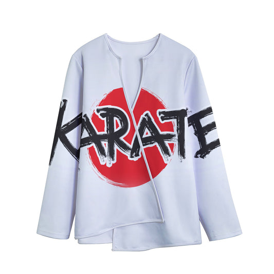Karate Text Print Long Sleeve Short Coat