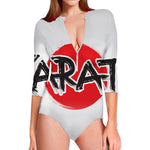 Karate Text Print Long Sleeve Swimsuit