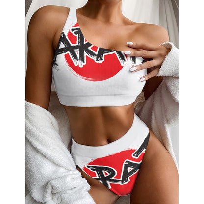Karate Text Print One Shoulder Bikini Top
