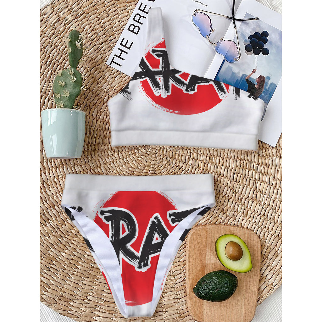 Karate Text Print One Shoulder Bikini Top