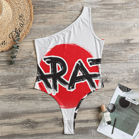Karate Text Print One Shoulder Bodysuit