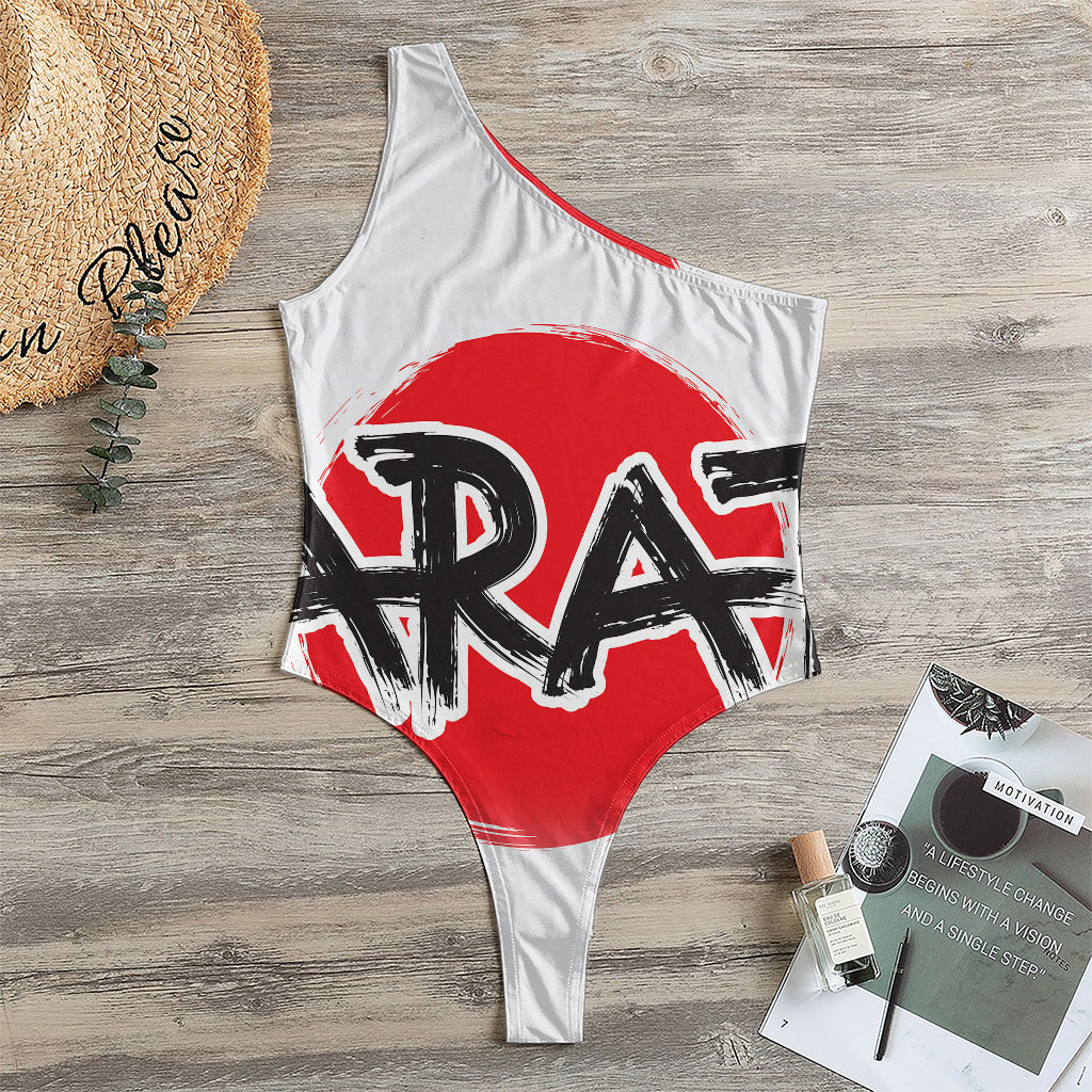 Karate Text Print One Shoulder Bodysuit