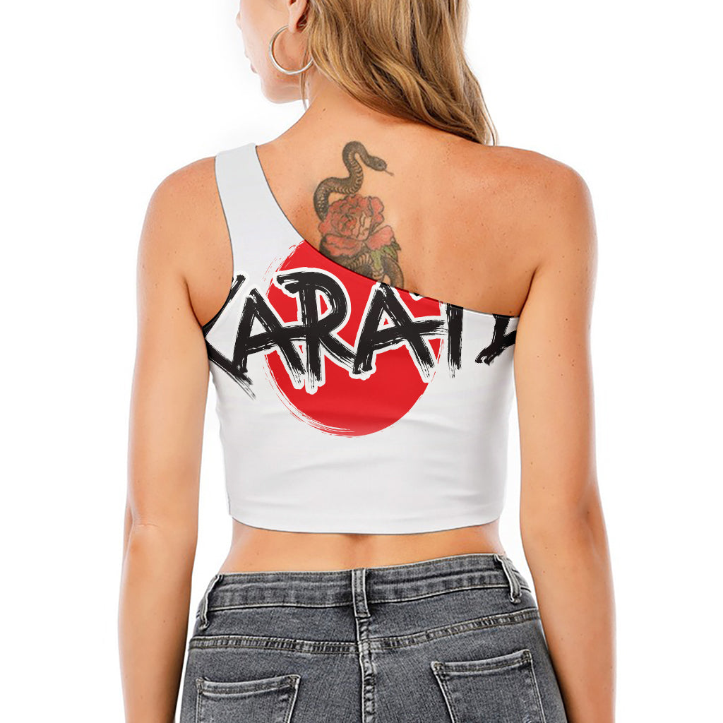Karate Text Print One Shoulder Crop Top