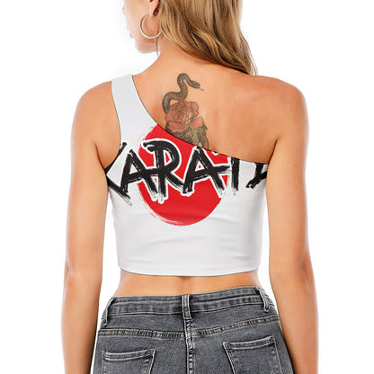 Karate Text Print One Shoulder Crop Top