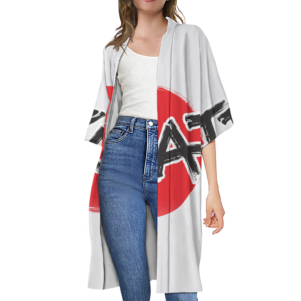 Karate Text Print Open Front Beach Cover Up