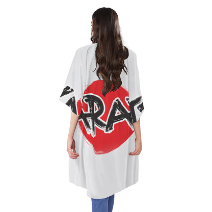Karate Text Print Open Front Beach Cover Up
