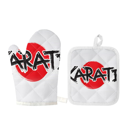 Karate Text Print Oven Mitt And Pot Holder Set