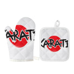Karate Text Print Oven Mitt And Pot Holder Set