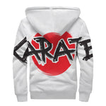 Karate Text Print Sherpa Lined Zip Up Hoodie