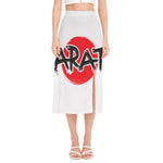 Karate Text Print Side Slit Midi Skirt