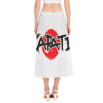 Karate Text Print Side Slit Midi Skirt