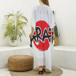 Karate Text Print Silk V-Neck Kaftan Dress