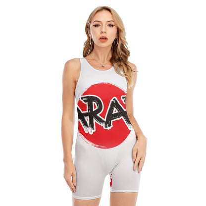 Karate Text Print Sleeveless One Piece Swimsuit