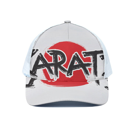 Karate Text Print White Mesh Trucker Cap
