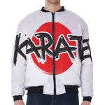 Karate Text Print Zip Sleeve Bomber Jacket