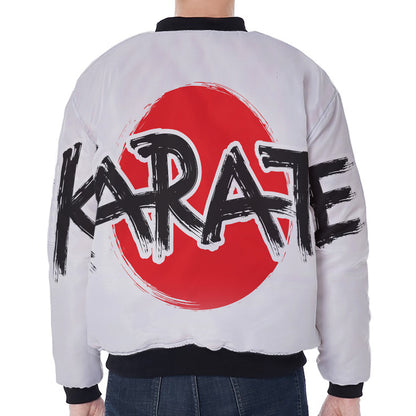 Karate Text Print Zip Sleeve Bomber Jacket