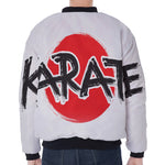 Karate Text Print Zip Sleeve Bomber Jacket