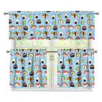 Kawaii Japanese Sushi Pattern Print 3 Piece Kitchen Curtains