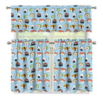 Kawaii Japanese Sushi Pattern Print 3 Piece Kitchen Curtains
