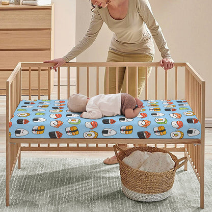 Kawaii Japanese Sushi Pattern Print Baby Crib Sheet