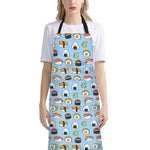Kawaii Japanese Sushi Pattern Print Bib Apron With Pocket