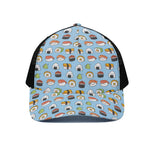 Kawaii Japanese Sushi Pattern Print Black Mesh Trucker Cap