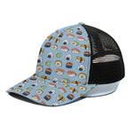 Kawaii Japanese Sushi Pattern Print Black Mesh Trucker Cap