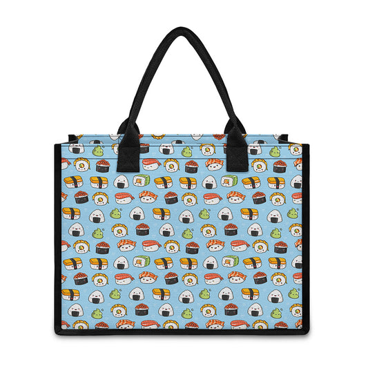 Kawaii Japanese Sushi Pattern Print Canvas Tote Bag