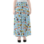 Kawaii Japanese Sushi Pattern Print Chiffon Maxi Skirt